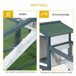 Gabbia per Conigli e Animali da Compagnia in Legno 2 piani di Abete Doppia Porta 140x65x100cm Verde e Bianco - immagine 7
