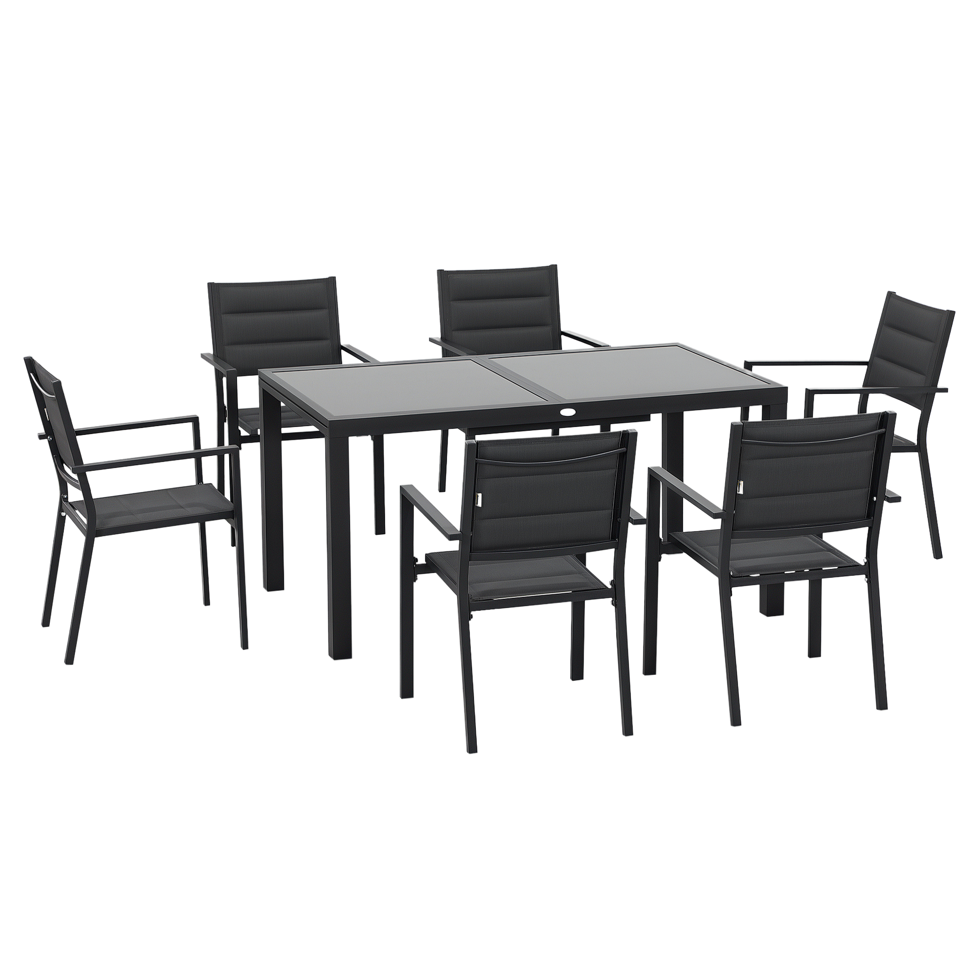 F9c56d1971f9639cb.png Set da Giardino con Tavolo Allungabile in Vetro e 6 Sedie con Seduta Traspirante, Grigio Scuro - immagine 1