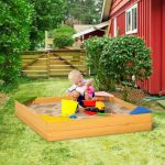 Sabbiera per Bambini da 4 Posti in Legno di Abete con Design senza Fondo, 109x109x19.8 cm - immagine 2