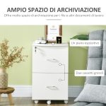 Armadietto da Ufficio con 2 Cassetti e 5 Ruote, Schedario in MDF e Truciolato, 43x45x72 cm, Bianco - immagine 5