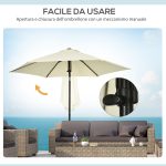 Ombrellone da Giardino 2.7x2.5 m, in Poliestere e Metallo con Tettuccio Inclinabile, Beige Nero - immagine 5
