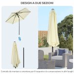 Ombrellone da Giardino 2.7x2.5 m, in Poliestere e Metallo con Tettuccio Inclinabile, Beige Nero - immagine 8