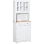 Credenza Alta per Cucina, Mobile Buffet in Legno Bianco, Armadio Dispensa in Stile Classico, Bianco, 68x39.5x170cm