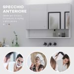 Armadietto con Specchio a Muro, Luci a LED, Ripiano Aperto e Ripiano Interno, 80x15x60cm - immagine 7