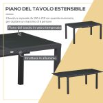 Set da Giardino con Tavolo Allungabile in Vetro e 6 Sedie con Seduta Traspirante, Grigio Scuro - immagine 4