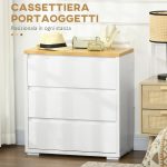 Cassettiera a 3 Cassetti in Truciolato Bianco per Camera da Letto, Studio e Soggiorno, 70Lx37x75cm - immagine 4