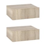 Set 2 Comodini Sospesi in Legno, Design Moderno, 40x30x15cm - Color Legno