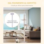 Albero Tiragraffi Multilivello a Soffitto con Amaca e Altezza Regolabile, 40x34x230-260cm, Beige - immagine 5