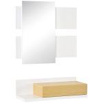 Set Mobili da Ingresso con Specchio 40x70cm e Cassetto in Legno con Fissaggio a Muro