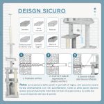Albero Tiragraffi per Gatti a Soffitto con Piattaforme e Casetta, 60x40x225-255cm, Grigio - immagine 7