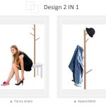 Panca con Appendiabiti da Ingresso, Attaccapanni da Terra in Bambù, Panca da Ingresso Bianca, Design, anche per Camera da Letto, 80x30x180cm, Bianco Legno - immagine 5