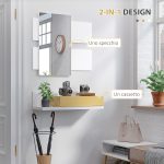 Set Mobili da Ingresso con Specchio 40x70cm e Cassetto in Legno con Fissaggio a Muro - immagine 4