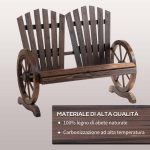 Panchina da Giardino in Legno Stile Country con Braccioli a Ruota, 108x66x95cm, Colore Legno - immagine 5