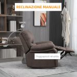Poltrona Relax con Reclinazione Manuale e Poggiapiedi, in Microfibra e Acciaio, 97x90x96 cm, Marrone - immagine 4