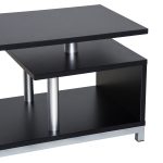 Mobile TV Moderno con Ripiano in Legno, Mobiletto Tavolino Basso da Salotto 114x40x40.5cm, Nero - immagine 7