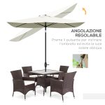 Ombrellone Rettangolare 2x3 m da Giardino con Apertura a Manovella e Inclinazione Regolabile, Beige - immagine 4
