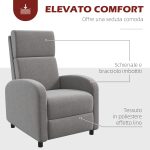 Poltrona Reclinabile 160° in Tessuto Effetto Lino con Braccioli Quadrati, 64x86x102 cm, Grigia - immagine 4