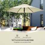 Ombrellone da Giardino 2.7x2.5 m, in Poliestere e Metallo con Tettuccio Inclinabile, Beige Nero - immagine 6