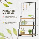 Portafiori a 3 Livelli con Ganci Superiori in Legno di Abete e Metallo per Interno ed Esterno, 80x36x174 cm - immagine 4