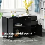 Mobiletto Multiuso Nero con 2 Cassetti e 2 Armadietti ad Apertura a Pressione, 117x36x74cm - immagine 5