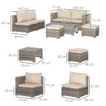 Salotto da Giardino in Rattan PE da 8 Pezzi con Poltrone, Tavolini e Sgabelli, Beige - immagine 3