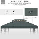 Copertura per Gazebo 4x3 m a 2 Livelli in Poliestere con Cinghie e 10 Fori di Drenaggio, Grigio Antracite - immagine 5