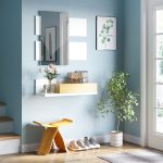 Set Mobili da Ingresso con Specchio 40x70cm e Cassetto in Legno con Fissaggio a Muro - immagine 2