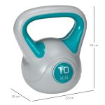 Kettlebell 10kg in PU e Sabbia con Base Piatta e Impugnatura per Stacchi, Squat e Sollevamenti, 22x16x26 cm, Verde Scuro - immagine 3