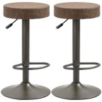 Set 2 Sgabelli da Bar Girevoli con Poggiapiedi e Altezza Regolabile, 35x36x64-85cm, Marrone