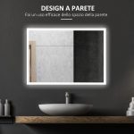 Specchio Bagno con Luce LED, Funzione Anti-Appannamento e Tasti Touch, 70x50cm, Argento - immagine 4