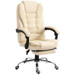 Poltrona Presidenziale in Similpelle Bianca con Schienale Reclinabile 145° e Poggiapiedi, 64.5x69x109-117 cm