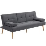 Divano Letto 3 Posti Reclinabile con 2 Braccioli Staccabili, in Tessuto Effetto Lino e Legno di Pioppo, 181x77x78 cm