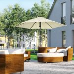 Ombrellone da Giardino 2.7x2.5 m, in Poliestere e Metallo con Tettuccio Inclinabile, Beige Nero - immagine 2
