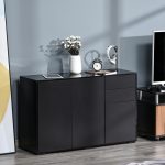 Mobiletto Multiuso Nero con 2 Cassetti e 2 Armadietti ad Apertura a Pressione, 117x36x74cm - immagine 2