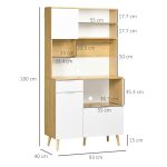 Dispensa da Cucina in Truciolato con Armadietti, Cassetti, Ripiani Regolabili e Appendino, 93x40x180 cm - immagine 3