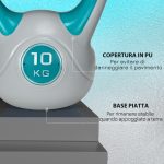 Kettlebell 10kg in PU e Sabbia con Base Piatta e Impugnatura per Stacchi, Squat e Sollevamenti, 22x16x26 cm, Verde Scuro - immagine 6