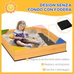 Sabbiera per Bambini da 4 Posti in Legno di Abete con Design senza Fondo, 109x109x19.8 cm - immagine 4