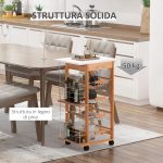 Carrello da Cucina con 1 Cassetto, 4 Cestelli Metallici e 2 Ripiani Portaspezie in Legno 47 x 37 x 83 cm Marrone - immagine 6