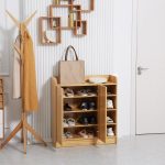 Armadio Scarpiera Salvaspazio e Moderno in Legno per 12 Paia con 4 Ripiani Aperti, 83x30x90 cm, Marrone Chiaro - immagine 7