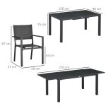 Set da Giardino con Tavolo Allungabile in Vetro e 6 Sedie con Seduta Traspirante, Grigio Scuro - immagine 3