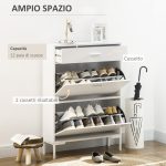 Mobile Scarpiera Moderno per 12 Paia di Scarpe con 2 Ante a Ribalta e Cassetto, 76x26x110 cm, Bianco - immagine 4