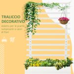 Fioriera Verticale con 4 Ruote e Traliccio per Piante Rampicanti in Legno, 76x30x155cm, Bianco - immagine 5