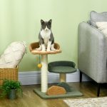 Albero Tiragraffi per Gatti con 2 Lettini, Pallina e Rivestimento in Velluto, 43x39x52cm - immagine 2