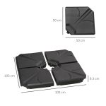 Base per Ombrellone in HDPE da 4 Pezzi, Riempibili con Acqua e Sabbia max 18kg, 103x103x8.3 cm, Nero - immagine 3