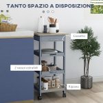 Carrello da Cucina con Cassetto, 2 Vassoi Estraibili e Ripiano Fisso, in Legno di Pino e MDF, 37x37x76 cm - immagine 4