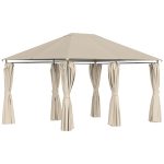 Gazebo da Giardino 4x3m con 6 Tende Rimovibili, Struttura in Metallo e Telo in Poliestere Beige
