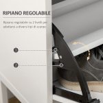 Mobile Scarpiera Moderno per 12 Paia di Scarpe con 2 Ante a Ribalta e Cassetto, 76x26x110 cm, Bianco - immagine 5