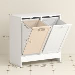 Mobile Portabiancheria con 2 Scomparti a Ribalta in Legno, 66x33x68cm, Bianco - immagine 3