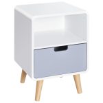 Comodino con Cassetto in MDF e Legno di Pino per Camera da Letto, Soggiorno e Bagno, 40x38x58 cm