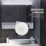 Armadietto con Specchio a Muro, Luci a LED, Ripiano Aperto e Ripiano Interno, 80x15x60cm - immagine 5